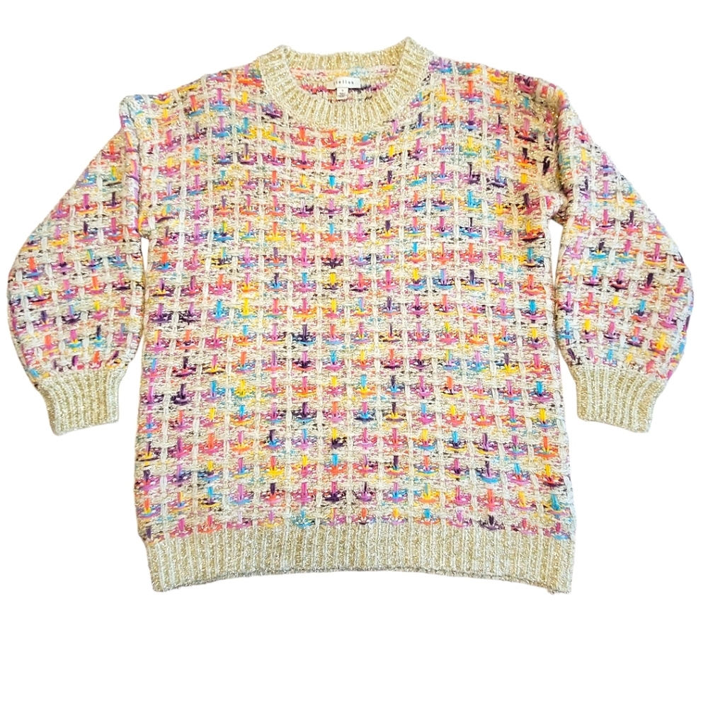 Anthropologie Stellah Multicolor Textured Metallic Tweed Knit Sweater Small